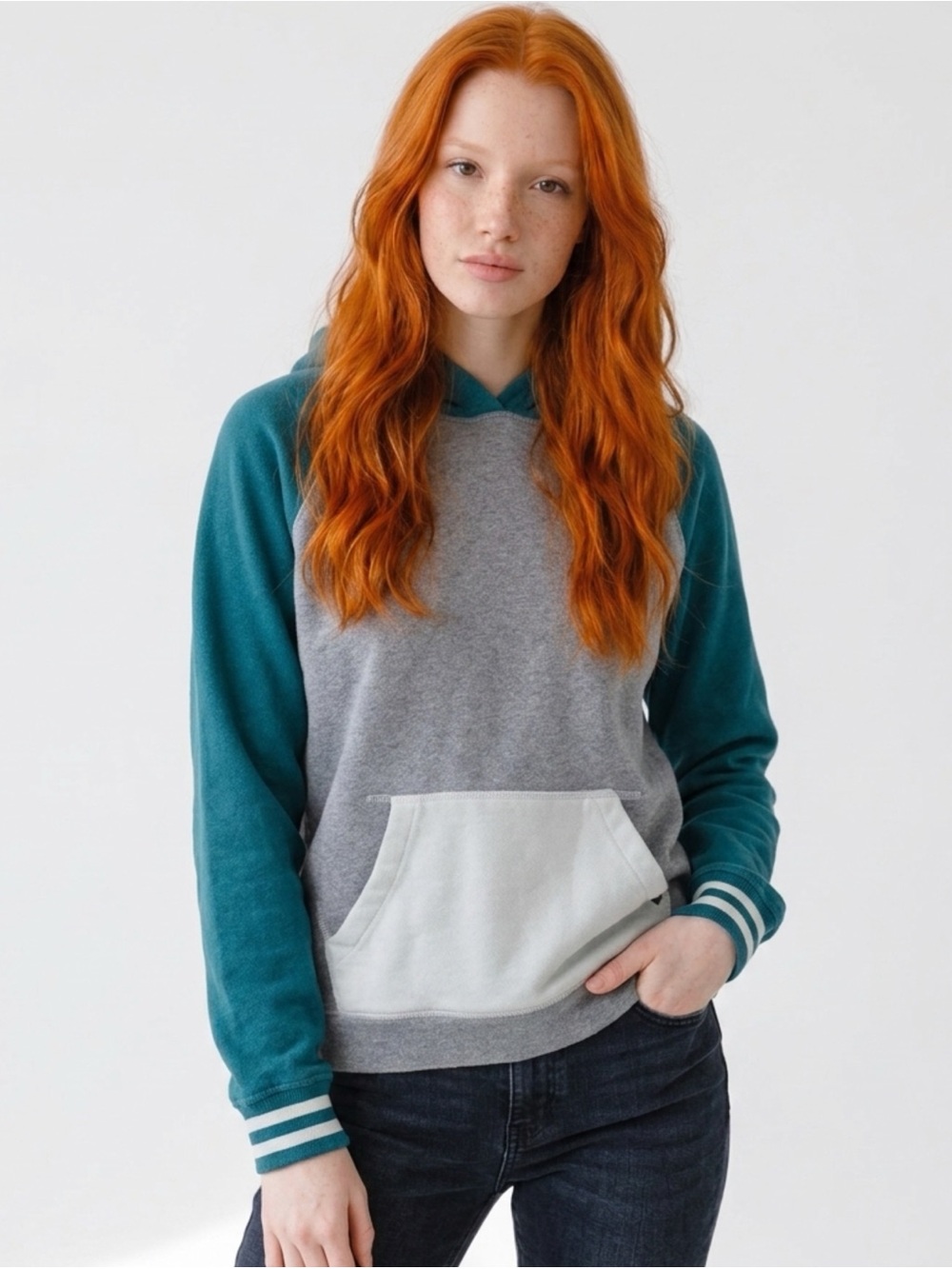 Fox Teal Green & Grey Pullover Hoodie